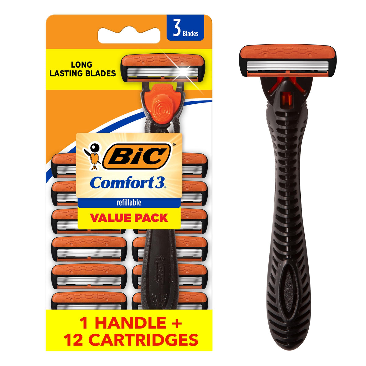 BIC Comfort 3 Refillable Razor Kit with handle and cartridges