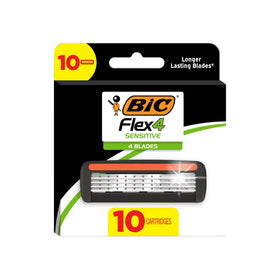 BIC Flex 4 Refillable Razors pack front view with 10 blade refills