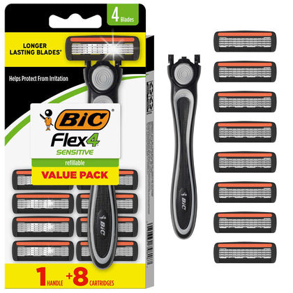 BIC Flex 4 Sensitive razor handle and cartridges set