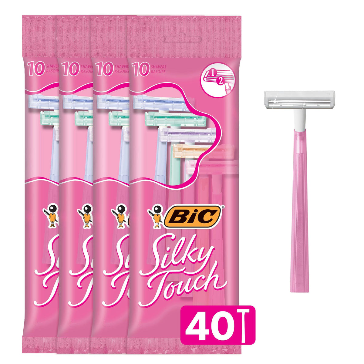 BIC Silky Touch Disposable Razors 40-Pack front view with pastel handles