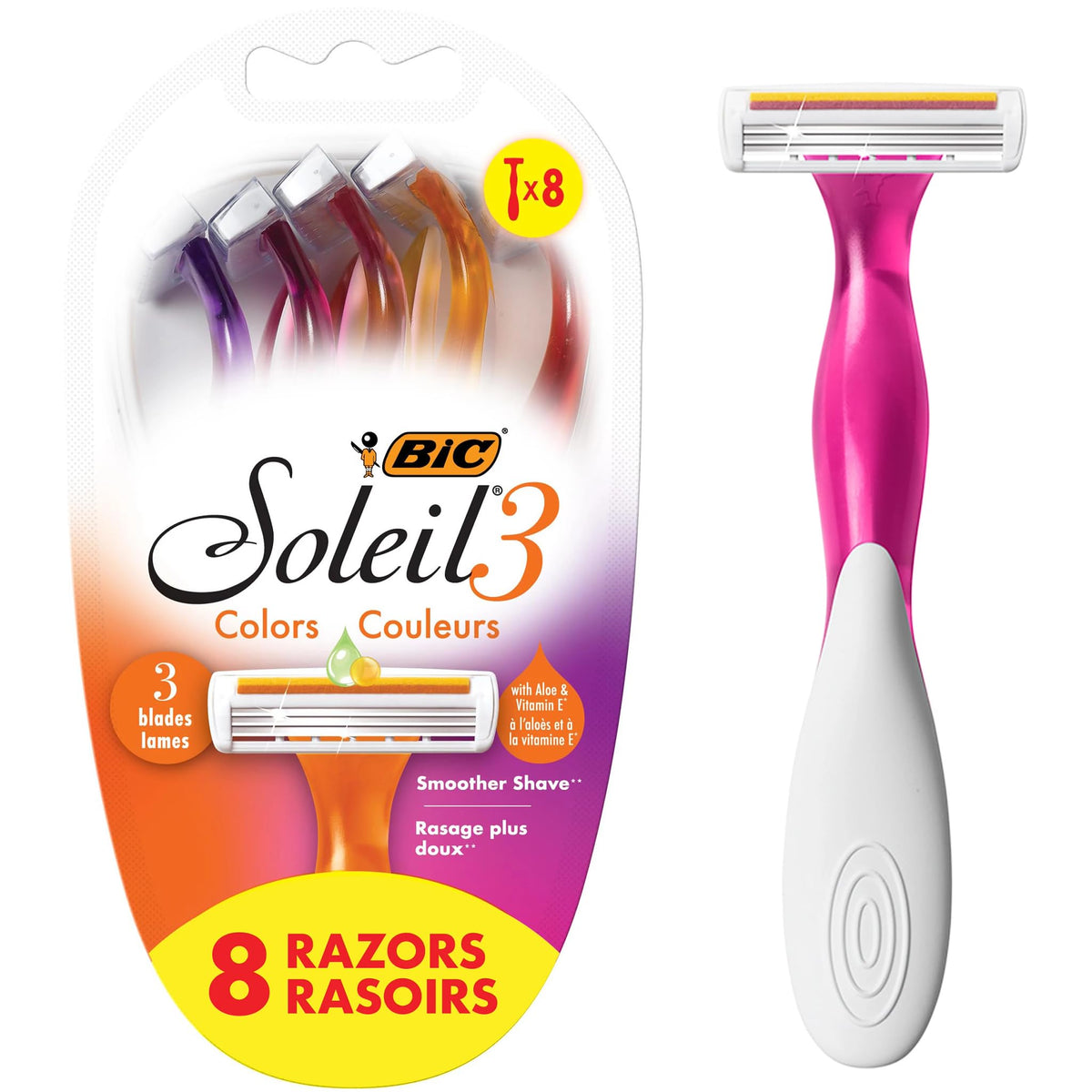 BIC Soleil 3 Colors Disposable Razors 8-Pack front view
