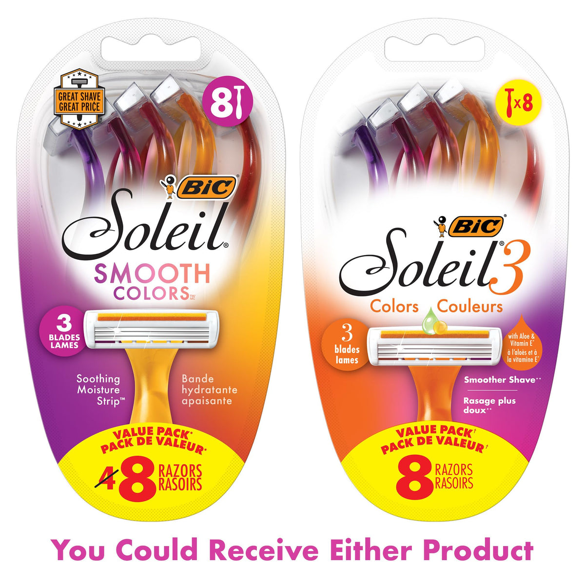 BIC Soleil 3 Colors Disposable Razors in travel bag