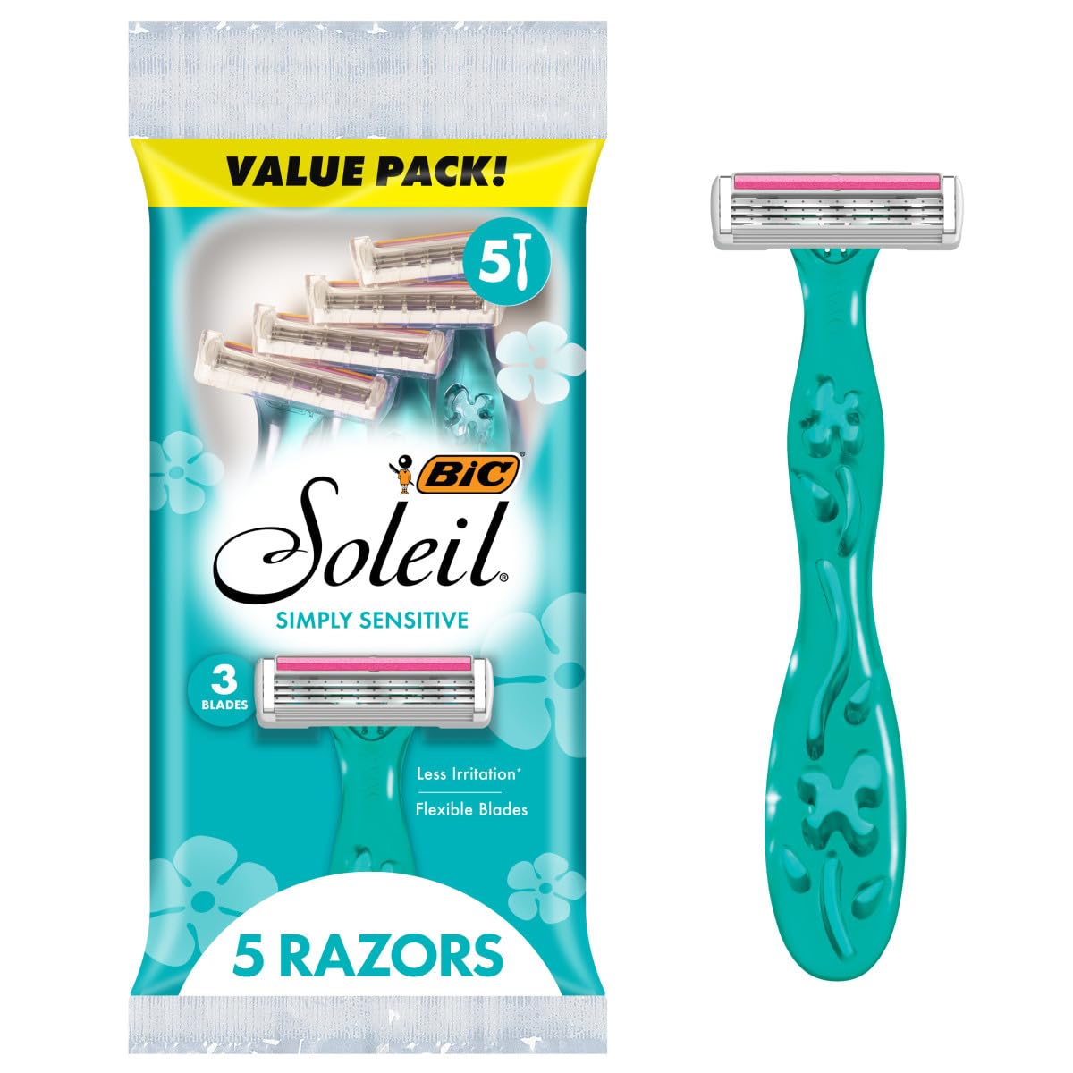 BIC Soleil 3 Simply Disposable Razors 5-Pack front view