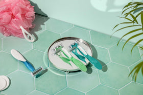 BIC Soleil 4 Disposable Razors displayed on a bathroom shelf