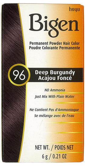 Bigen hair color packaging with deep burgundy powder