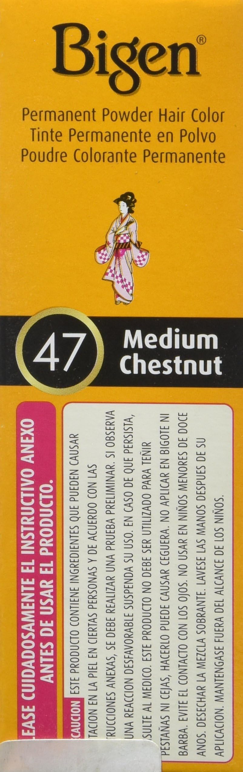 Bigen hair color swatch showing medium chestnut shade