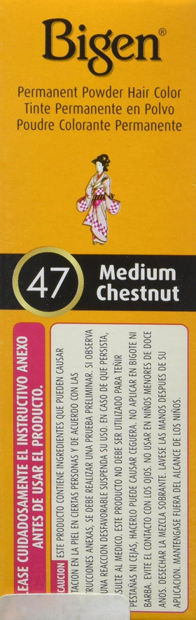 Bigen hair color swatch showing medium chestnut shade