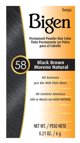 Bigen Permanent Powder Hair Colour #58 Black Brown front view