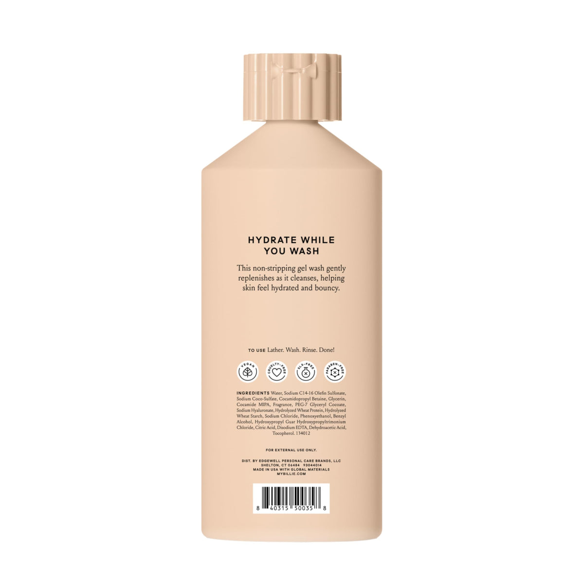 Billie Bounce Body Wash with coconut and vanilla ingredients