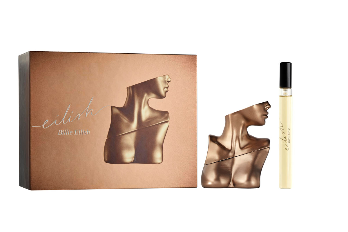 Billie Eilish Perfume Gift Set with gilded bottle design