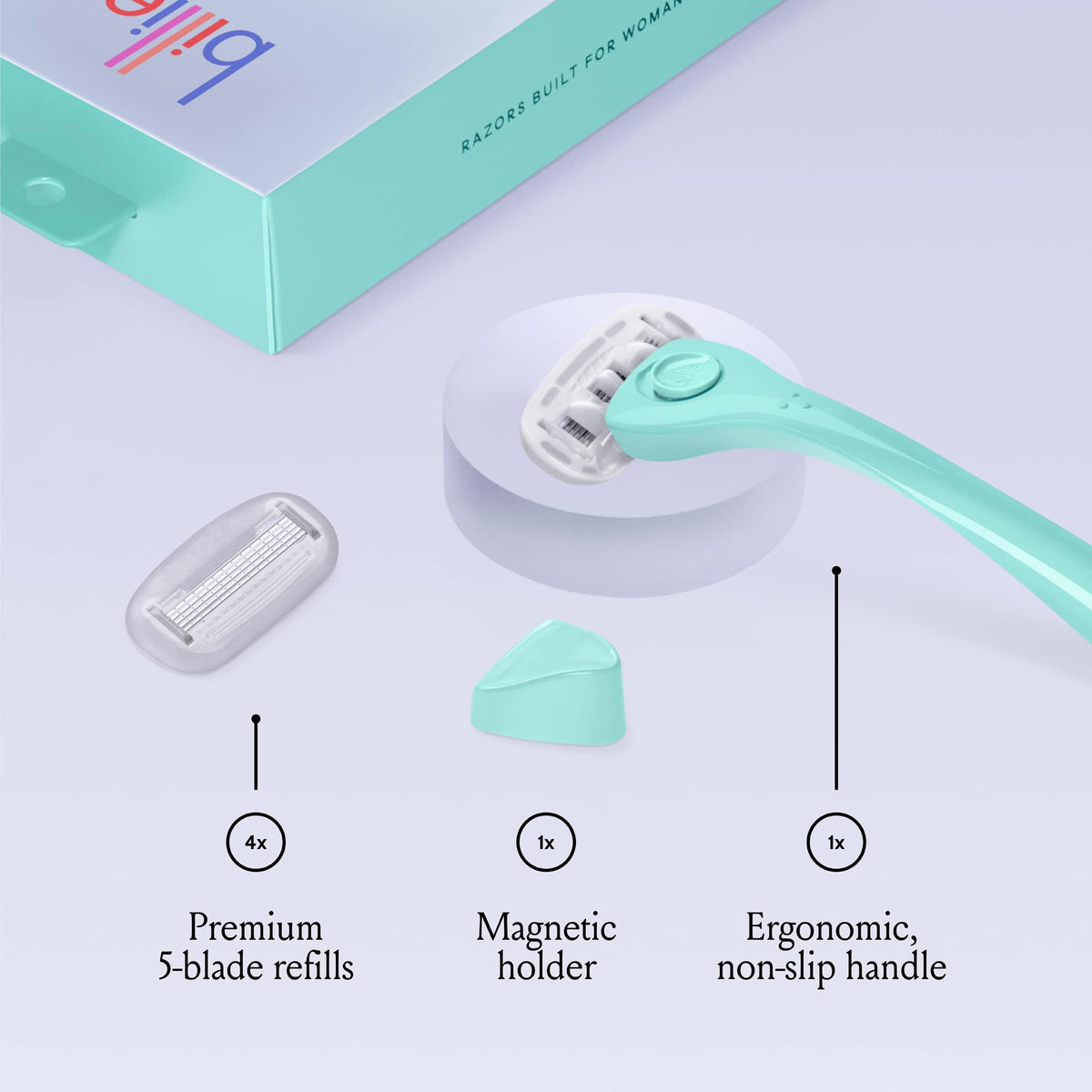 Billie ergonomic razor handle with non-slip grip