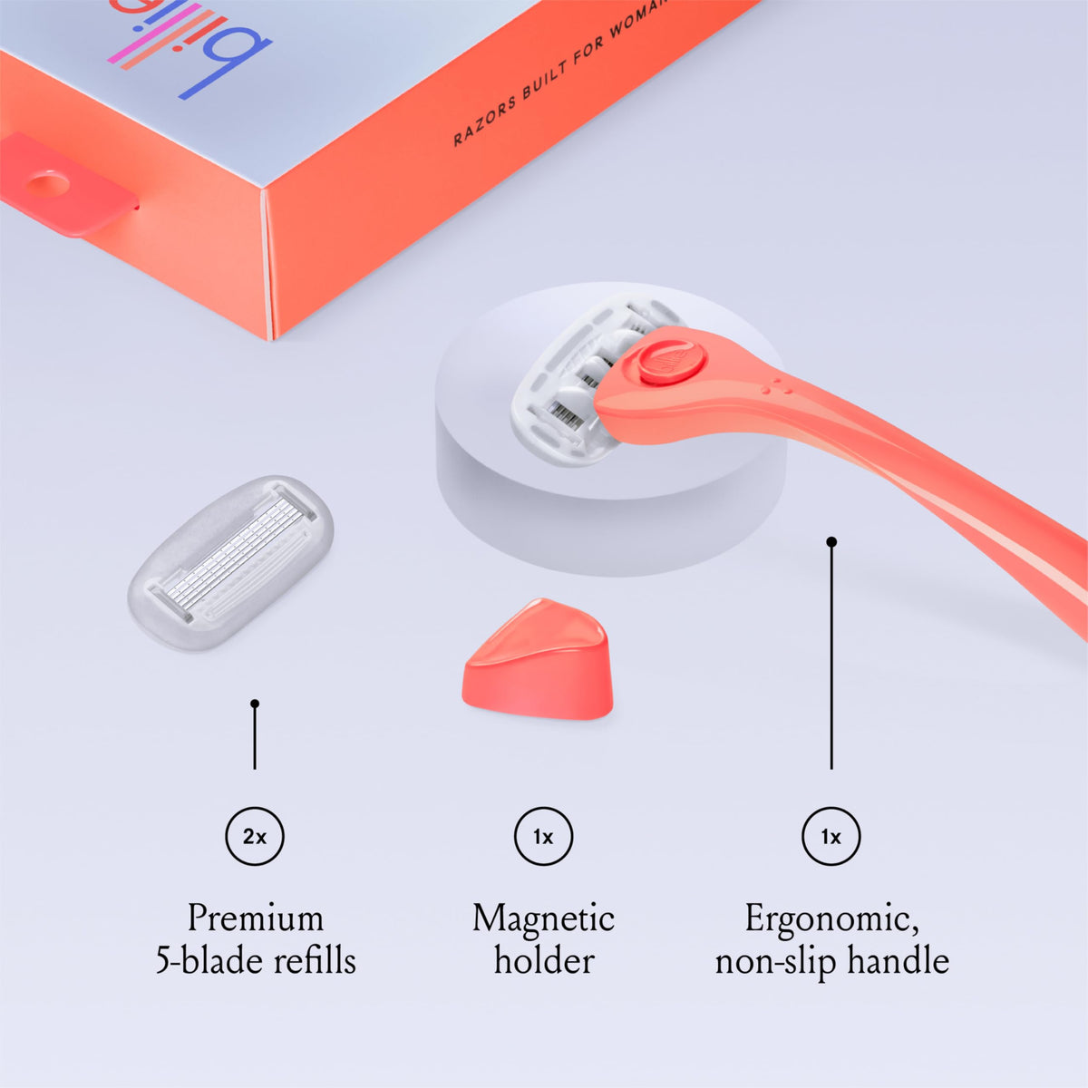 Billie Razor with 5 nickel-free blades and aloe shave soap