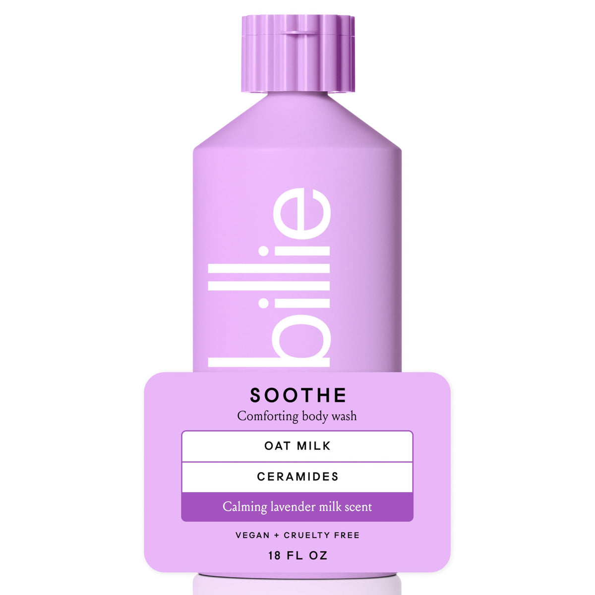 Billie Soothe Body Wash 18 Fl Oz front view with lavender milk scent