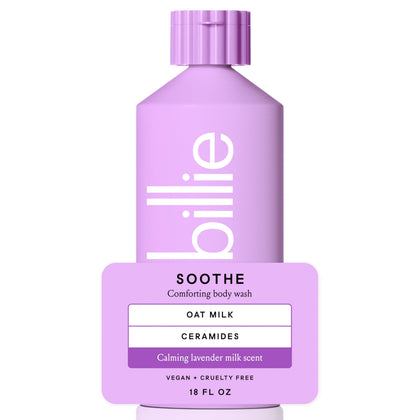 Billie Soothe Body Wash 18 Fl Oz front view with lavender milk scent