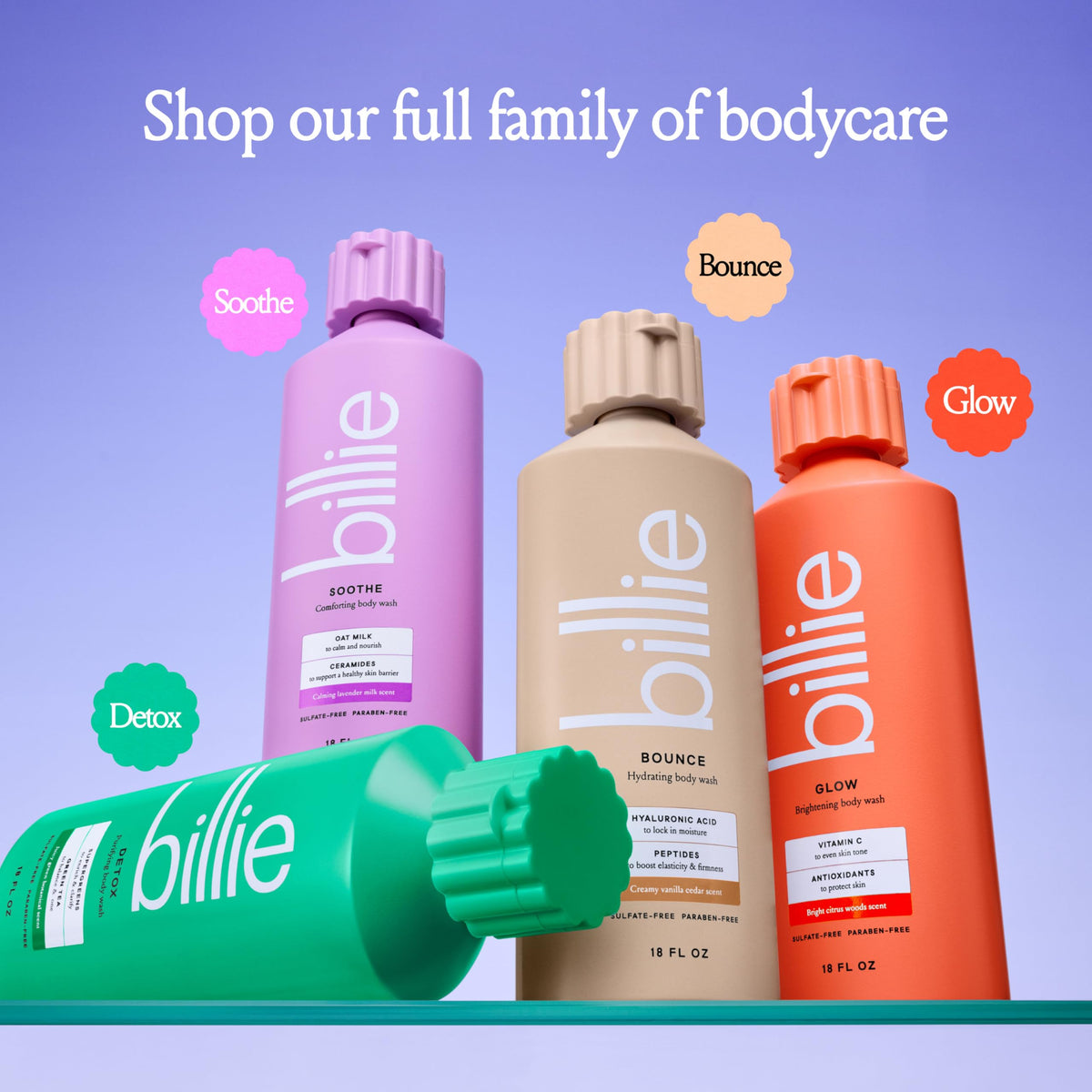 Billie Soothe Body Wash poured into a hand