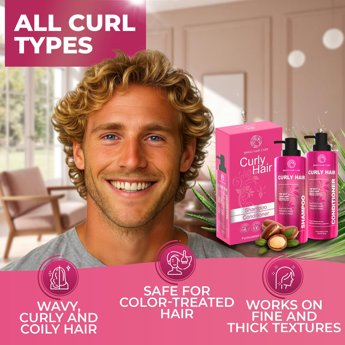 BINGO HAIR CARE Curly Shampoo and Conditioner Set packaging