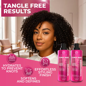 BINGO HAIR CARE Curly Shampoo and Conditioner Set with curls displayed