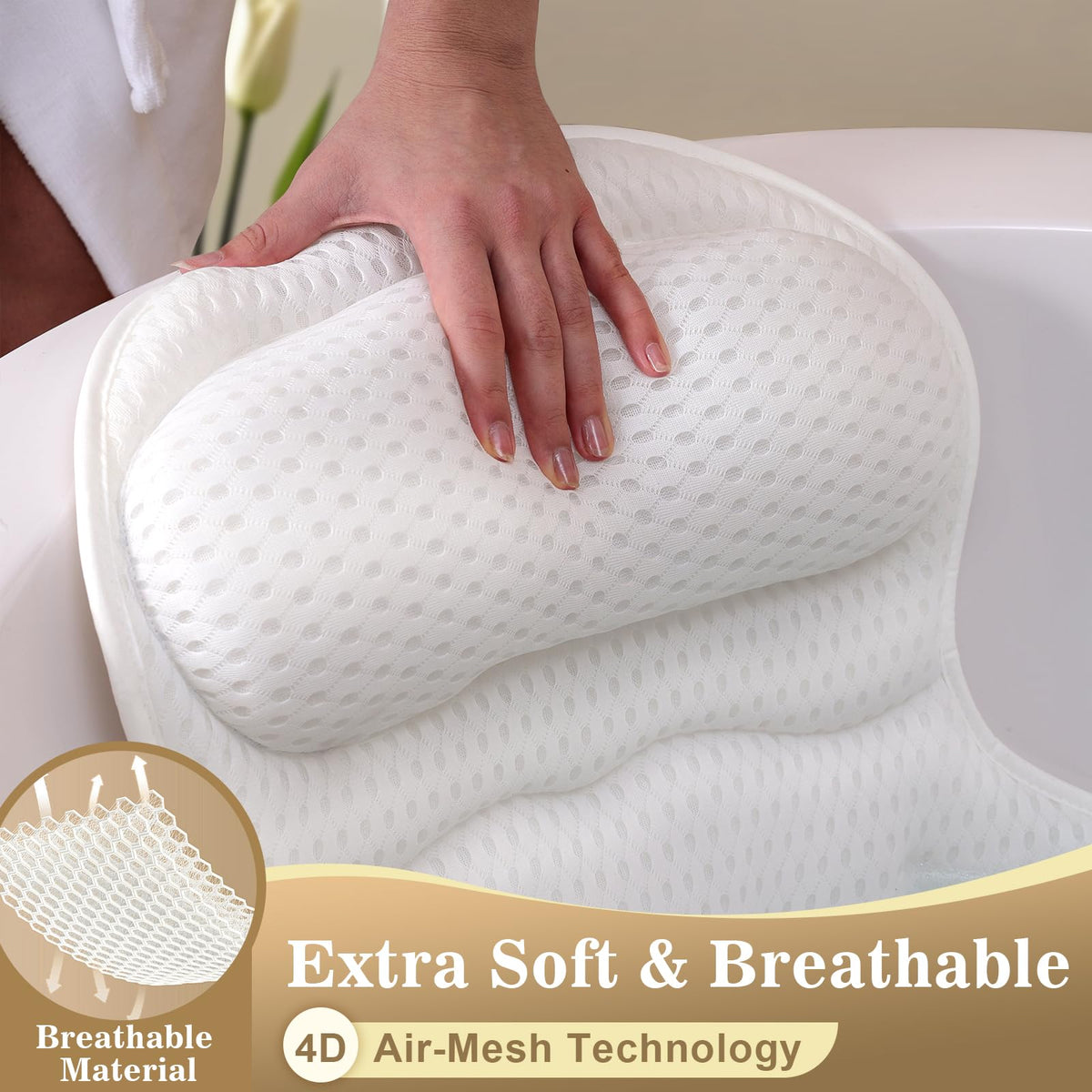 Binobella Bath Pillow in protective mesh bag for washing