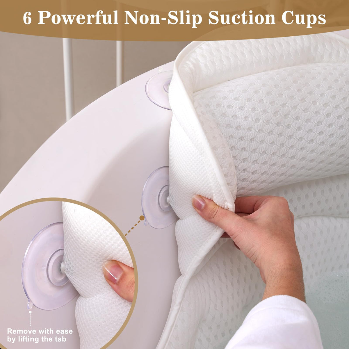 Binobella Bath Pillow side view showcasing size