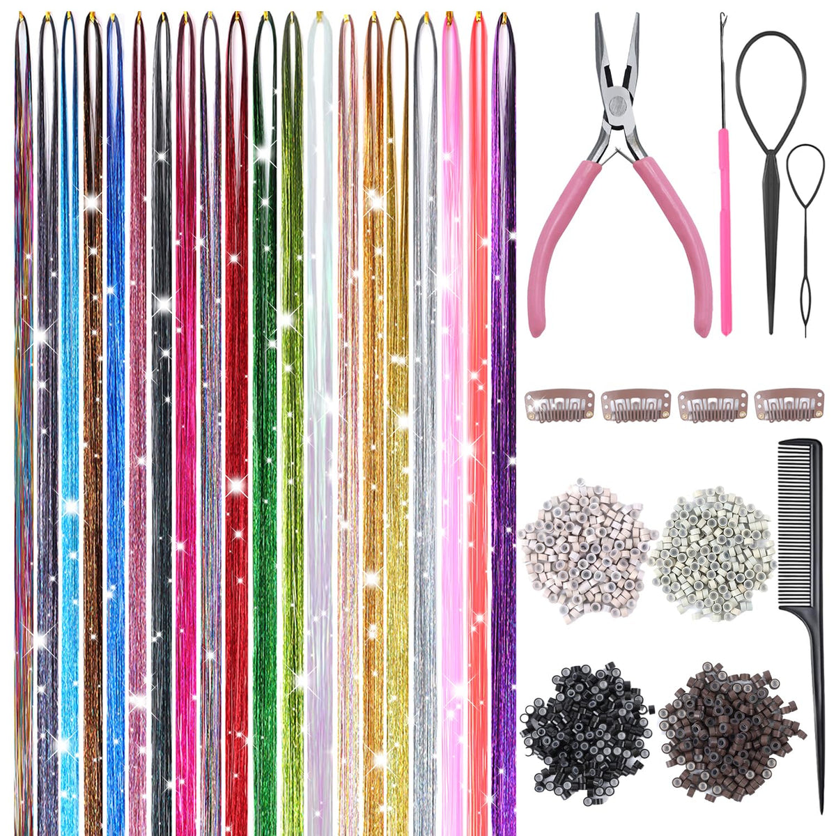Bintvoy Hair Tinsel Kit with 8000 strands in assorted colours