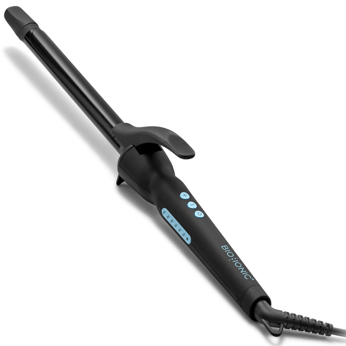 BIO IONIC Long Barrel Curling Iron front view with extended barrel