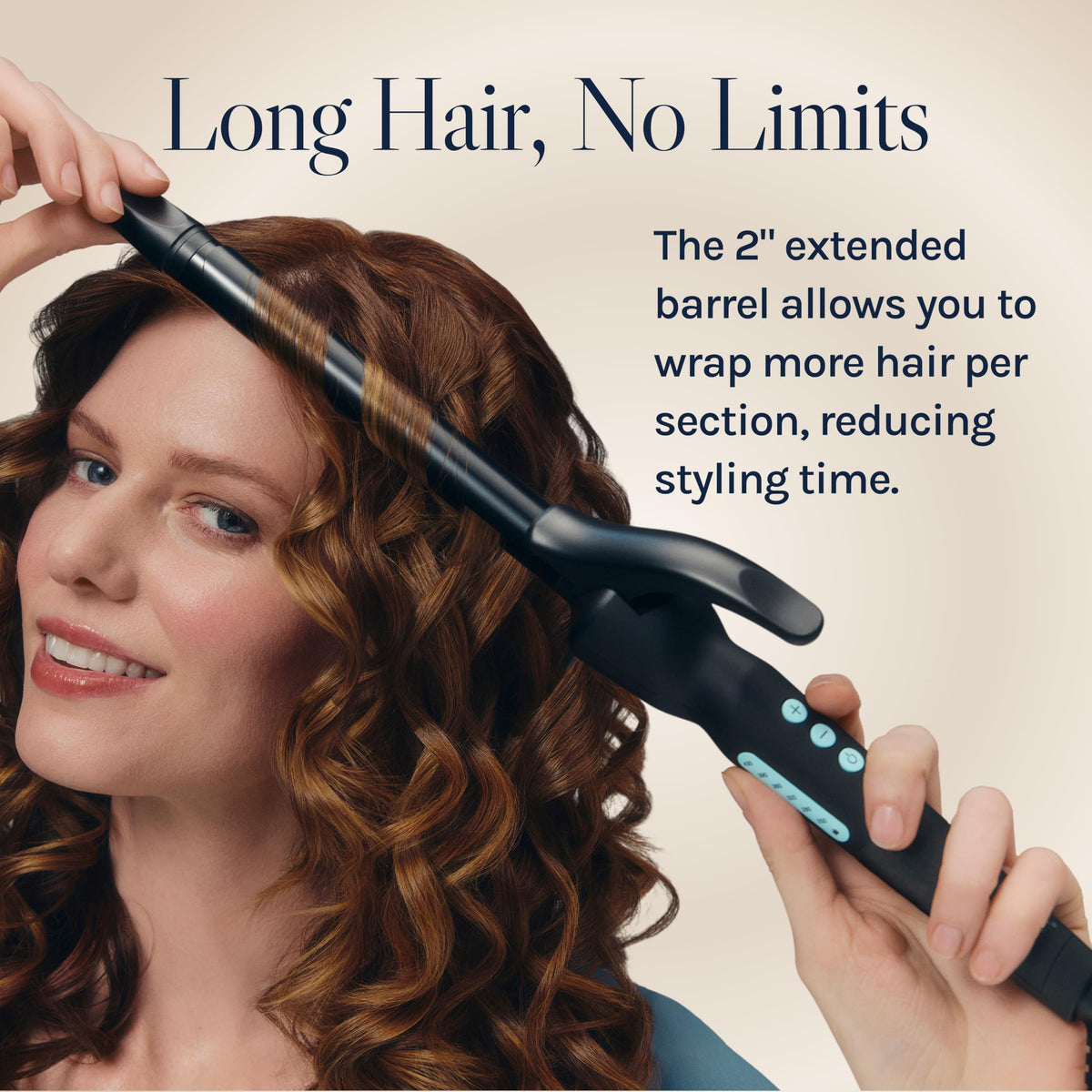 BIO IONIC Long Barrel Curling Iron showing temperature control settings