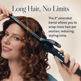 BIO IONIC Long Barrel Curling Iron showing temperature control settings