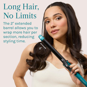 BIO IONIC Long Barrel Curling Iron showing variable heat settings