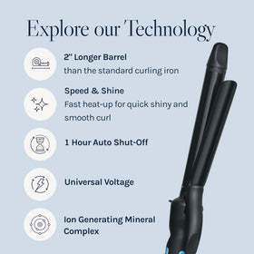 BIO IONIC Long Barrel Curling Iron showing variable heat settings