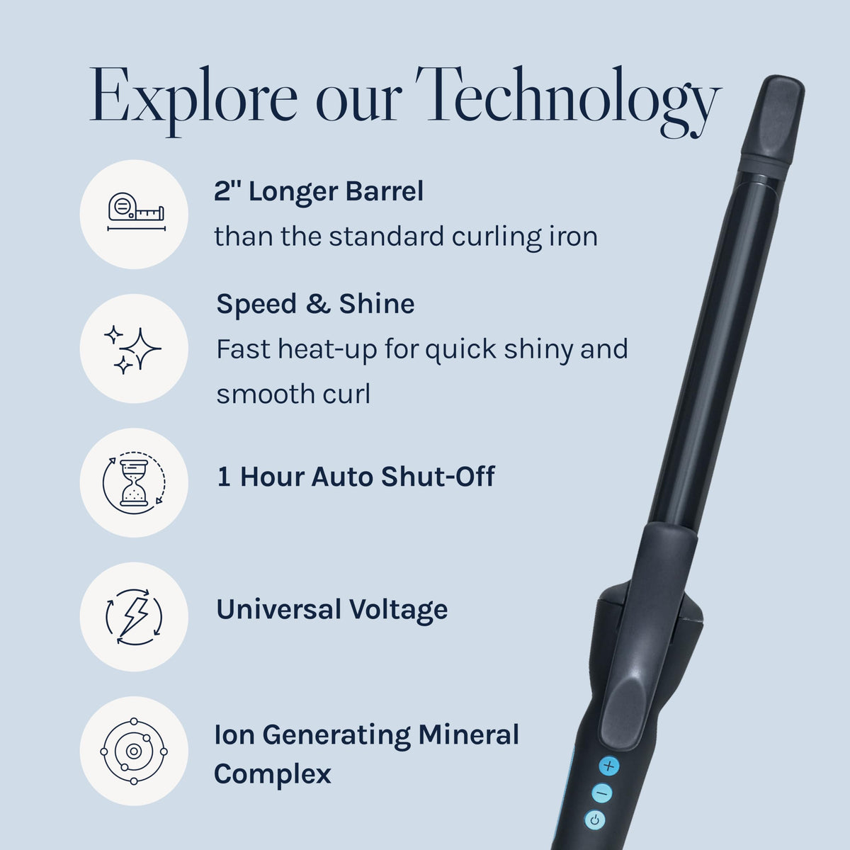 BIO IONIC Long Barrel Curling Iron side view with cool touch grip
