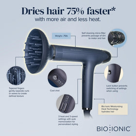BIO IONIC SMART-X Hair Dryer showing controls and nozzle
