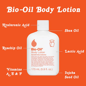 Bio-Oil Moisturizing Body Lotion with ingredients displayed