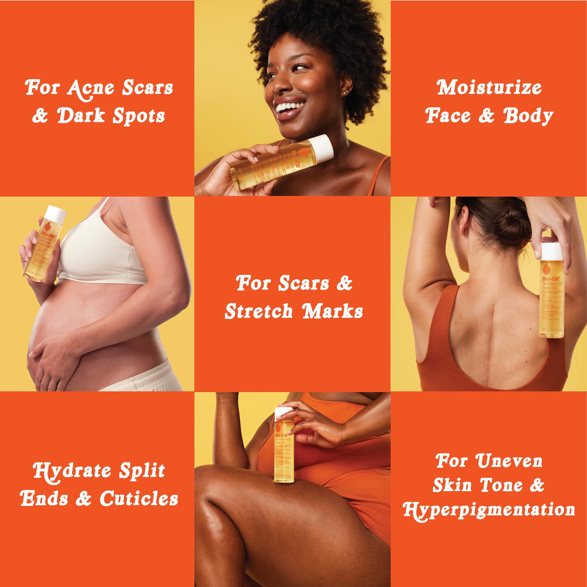 Bio-Oil on a bathroom counter with skincare products