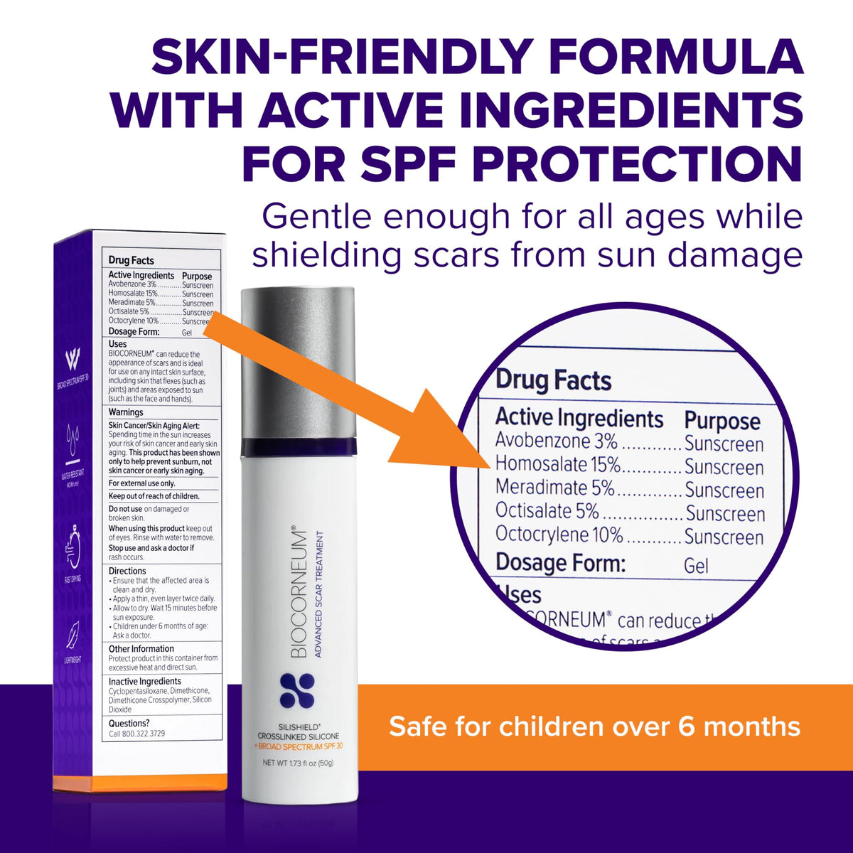 BIOCORNEUM Silicone Scar Gel 20g with SPF 30 label