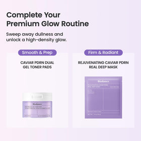 BIODANCE Caviar PDRN Dual Gel Toner Pads displayed with skincare products