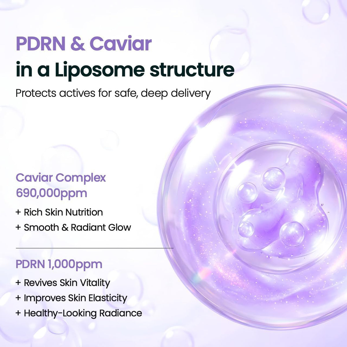 BIODANCE Caviar PDRN Liposome Bubble support with ingredients