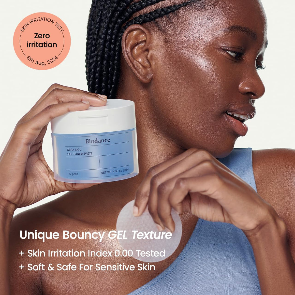 BIODANCE Cera-nol Gel Toner Pads in a skincare routine setting