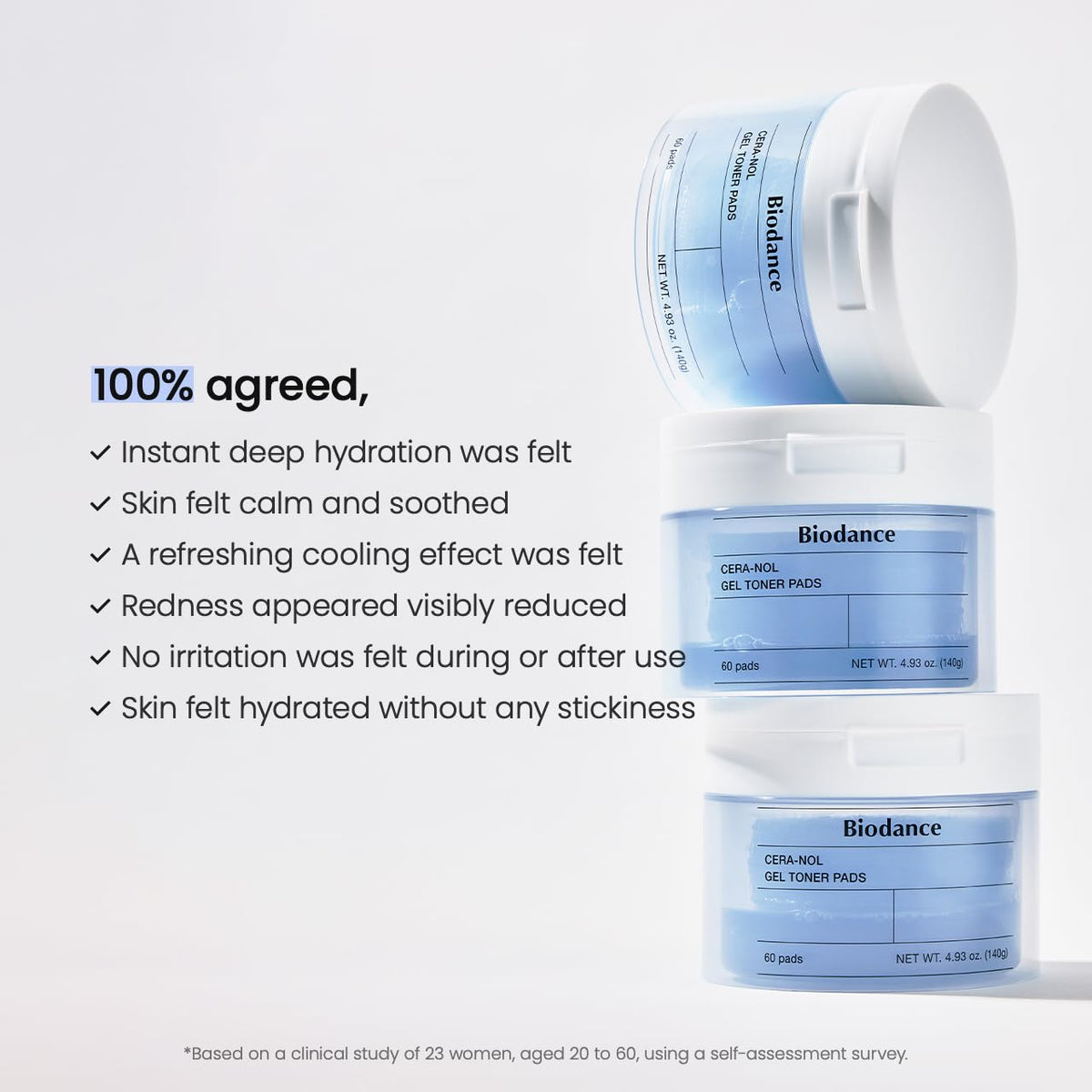 BIODANCE Cera-nol Gel Toner Pads with glacial water background