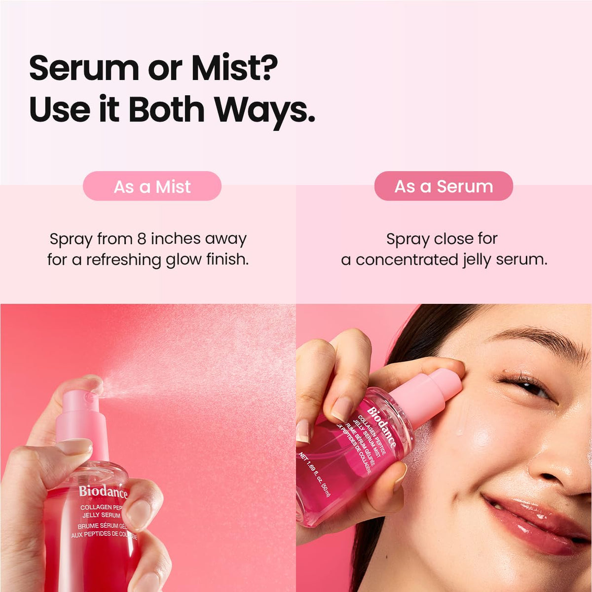 BIODANCE Collagen Peptides Jelly Serum Mist in a travel bag