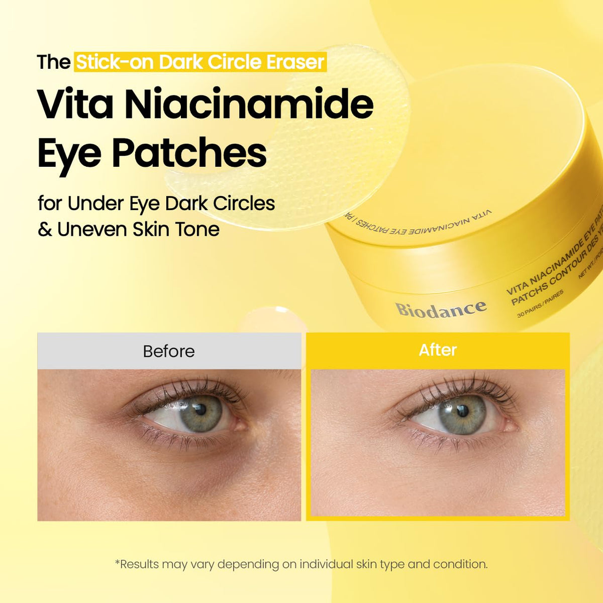 BIODANCE Hydrogel Eye Patches in use on a model