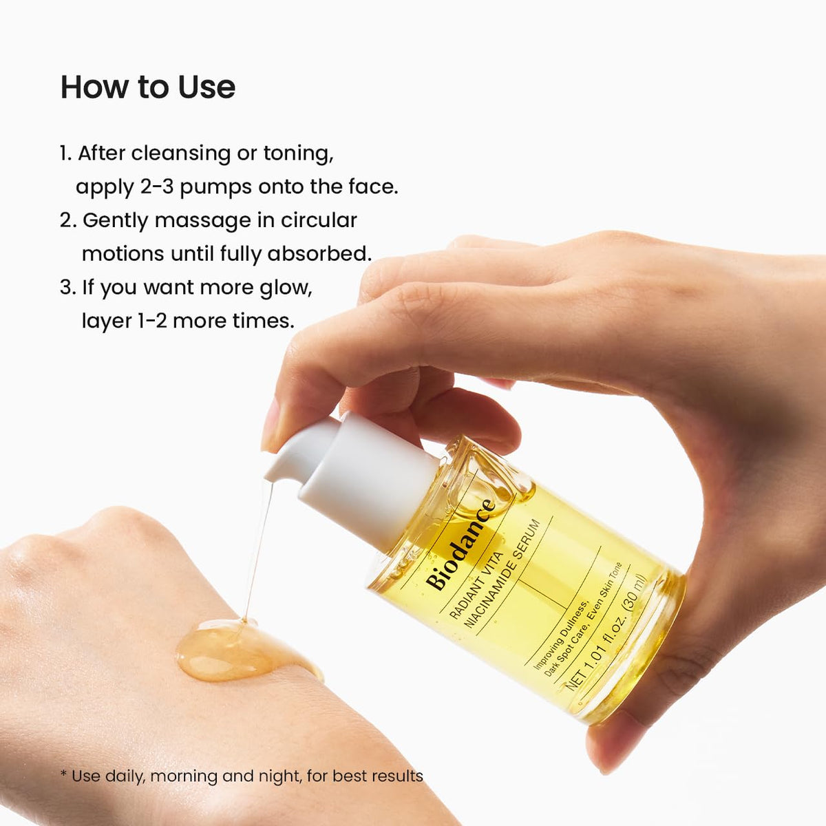 BIODANCE Radiant Vita Niacinamide Serum with soft towel and flowers