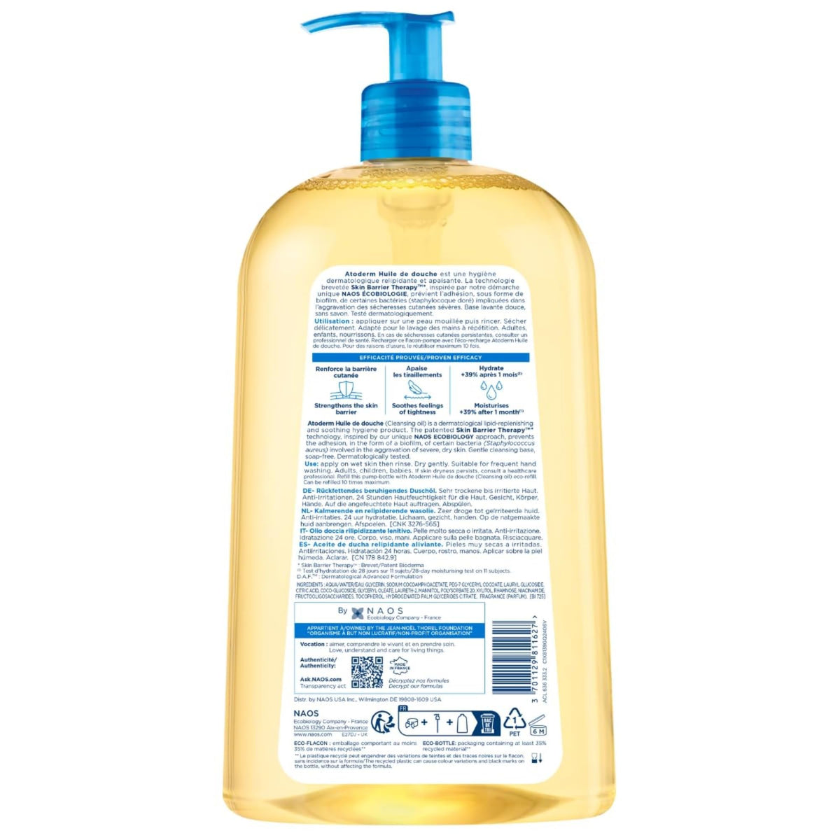 Bioderma Atoderm Shower Oil back view with ingredients