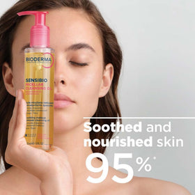 Bioderma Sensibio Cleansing Oil bottle with makeup products