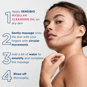Bioderma Sensibio Micellar Cleansing Oil surrounded by natural ingredients
