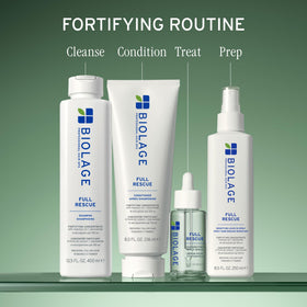 Biolage Full Rescue Shampoo in a bathroom setting