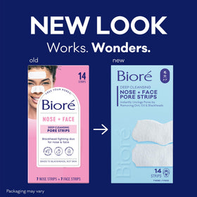Bioré Nose Strips and Face Strips laid out on a surface