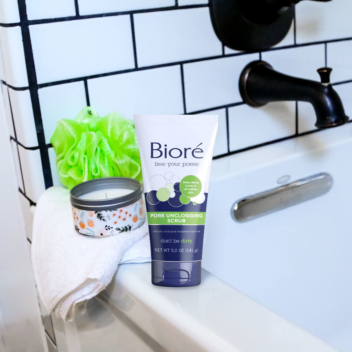 Bioré Pore Unclogging Scrub with ingredients list