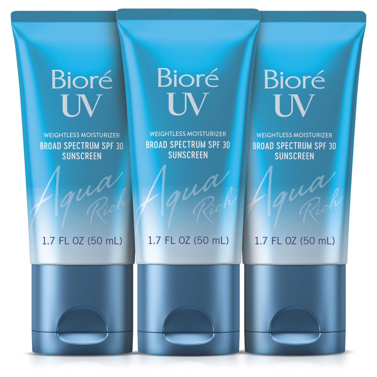 Bioré UV Aqua Rich Moisturizer SPF 30 3pk packaging front view