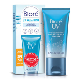 Bioré UV Aqua Rich Moisturizer SPF 50 front view bottle