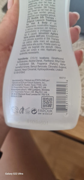 BioSilk Silk Therapy Serum 12 oz back label